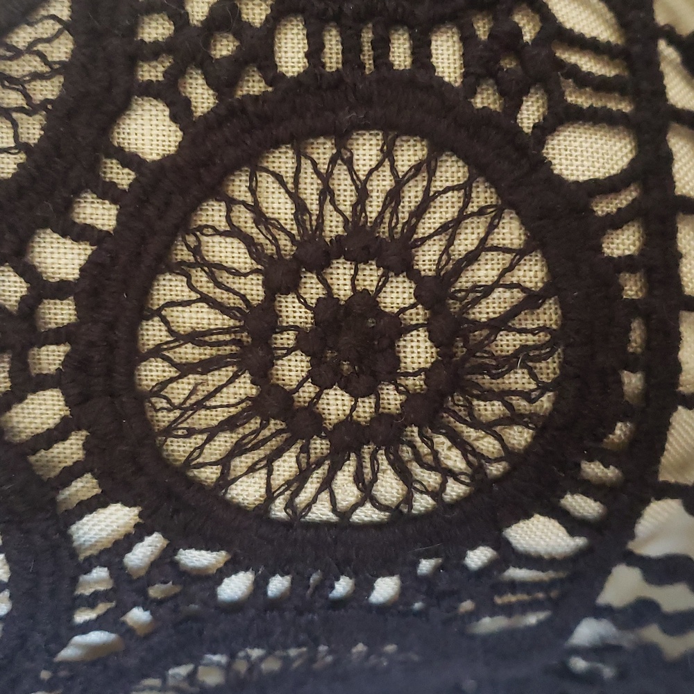 Anthropologie DULCIE Boho Sheer Crochet Top Black Cotton Fringe Hem Short Sleeve - Picture 10 of 16